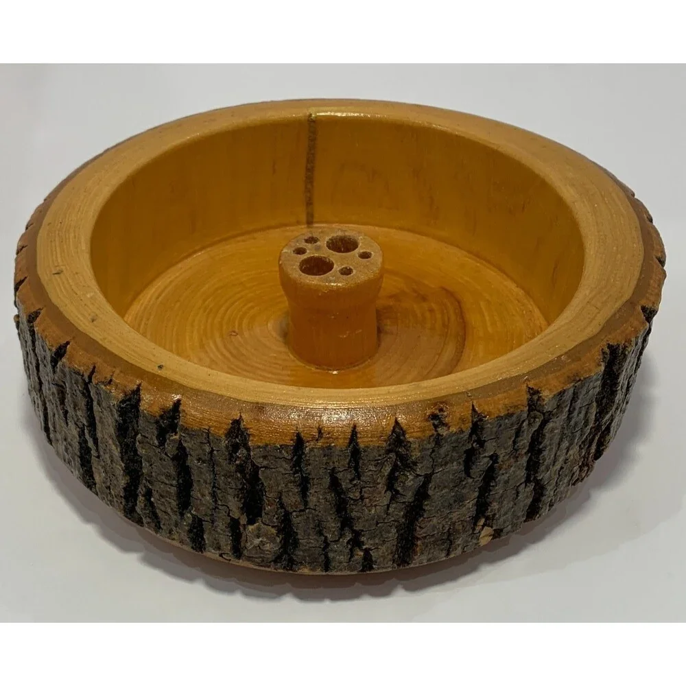 Vintage Wood Bark Mixed Nuts Bowl, Nutcracker/Pick Tool Holder, Cabin Decor MCM